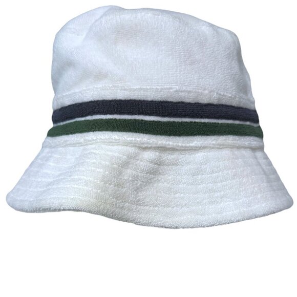 Terrycloth Bucket Hat Navy Green Stripe Preppy Tennis Golf - Picture 1 of 9